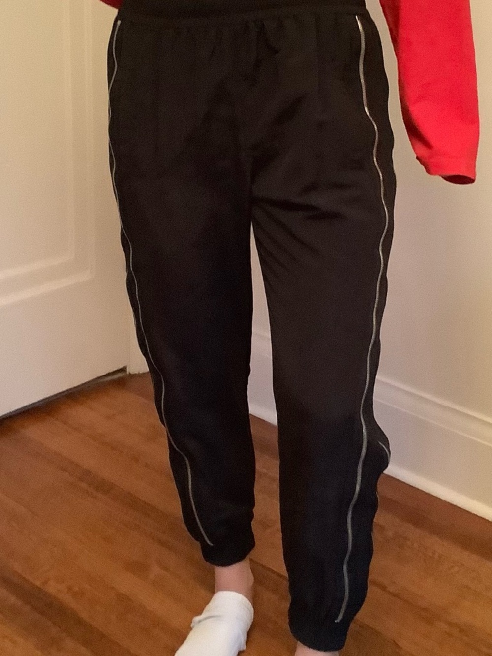 RtA Black Track Joggers with side double zipper detail